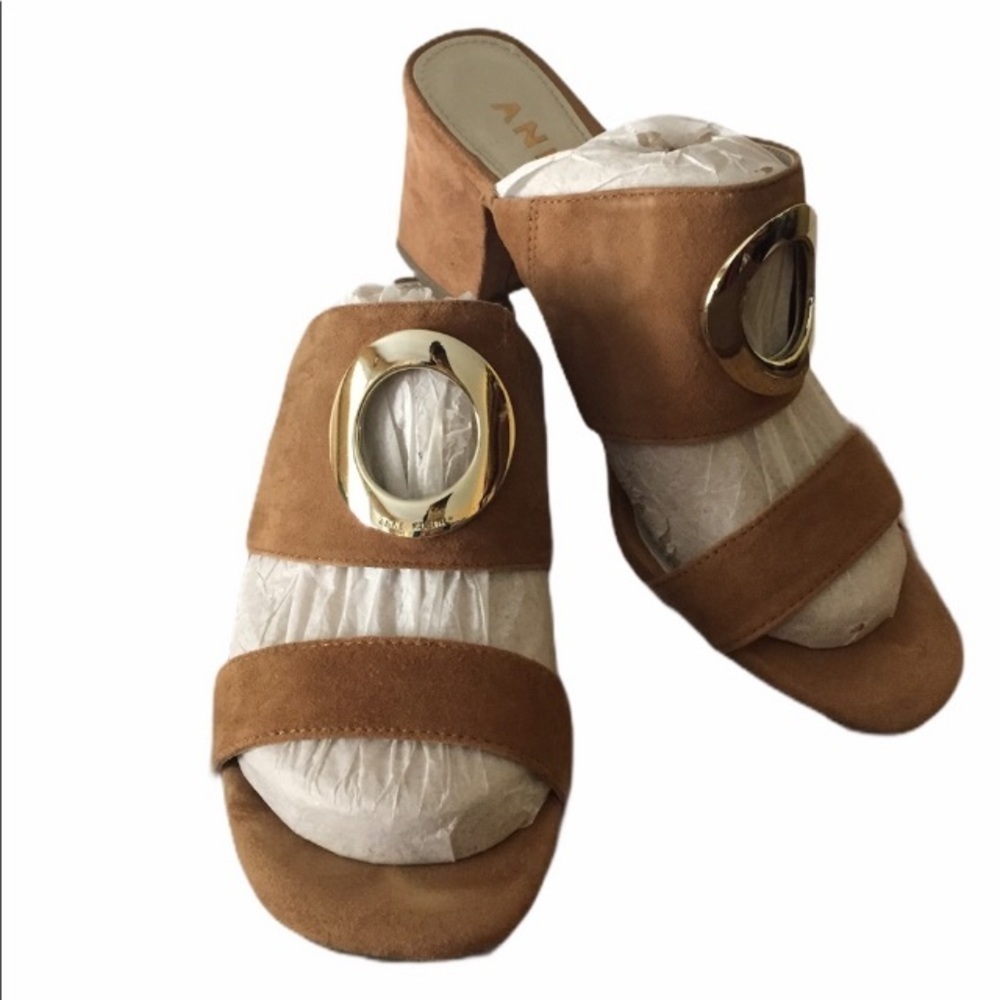 ANNE KLEIN Naomi Tan Heeled Casual Summer Side Slip On Size 6.5